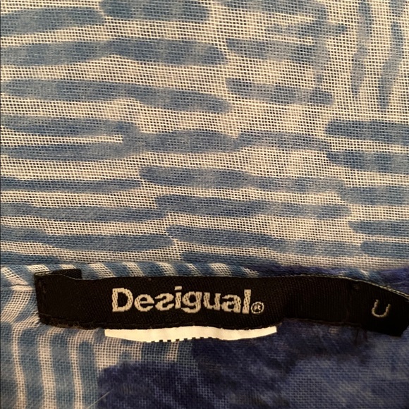 Desigual lightweight blue and white semi sheer oversized scarf - Picture 5 of 8